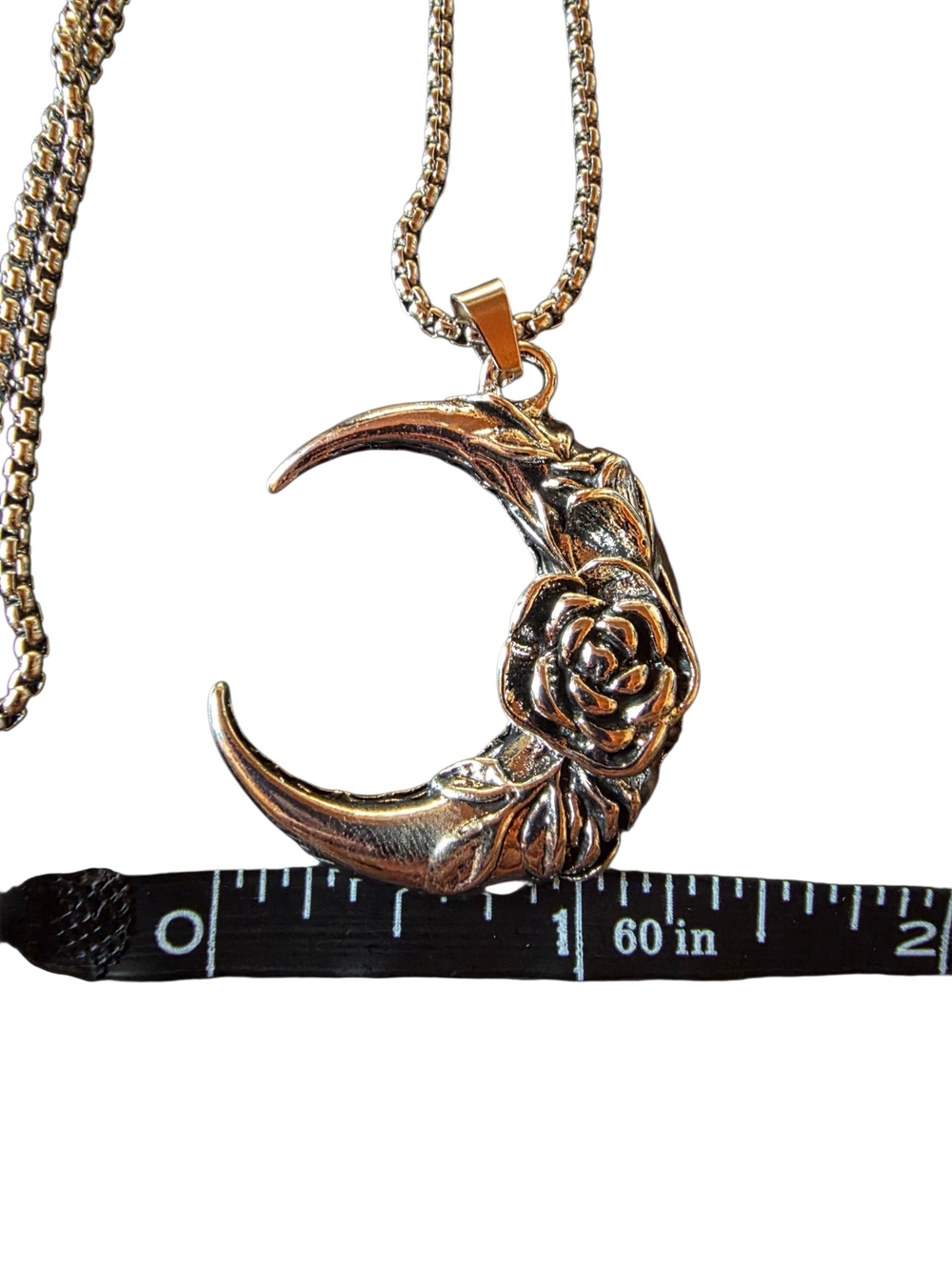 New Stainless Steel Crescent Moon Rose Pendant Necklace - Picture 4 of 7